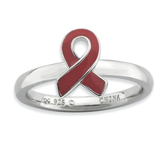 Sterling Silver Stackable Expressions Red Enameled Awareness Ribbon Ring