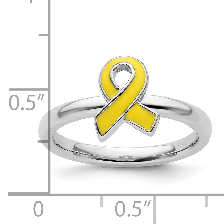 Sterling Silver Stackable Expressions Yellow Enameled Awareness Ribbon Ring