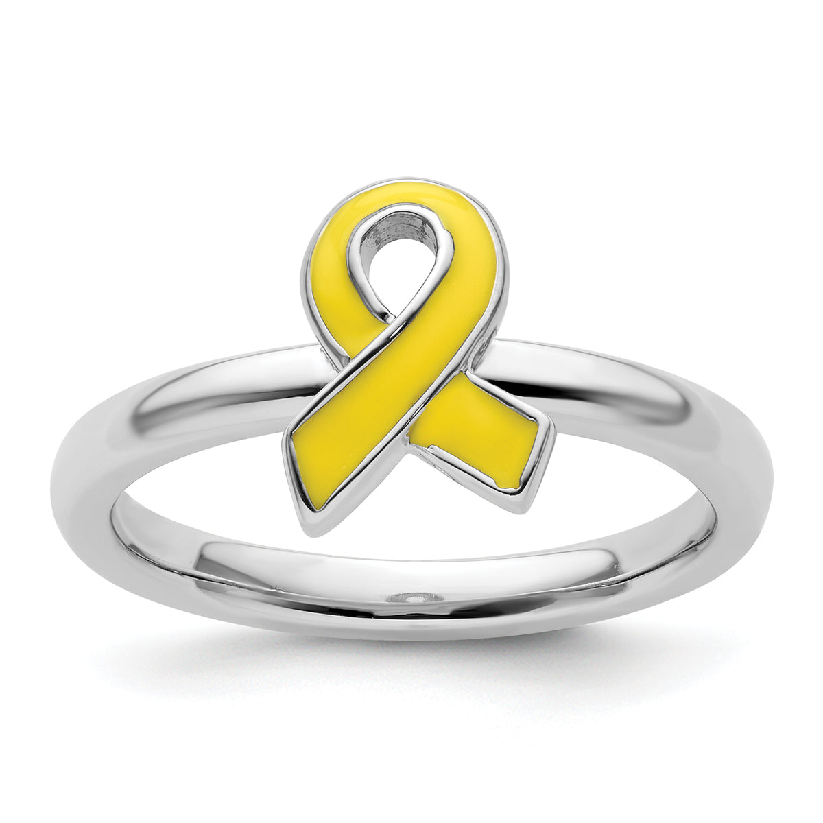 Sterling Silver Stackable Expressions Yellow Enameled Awareness Ribbon Ring