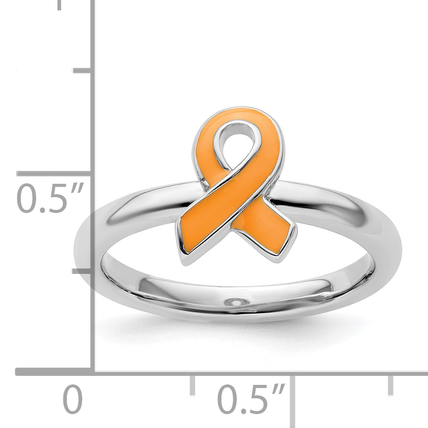 Sterling Silver Stackable Expressions Orange Enameled Awareness Ribbon Ring