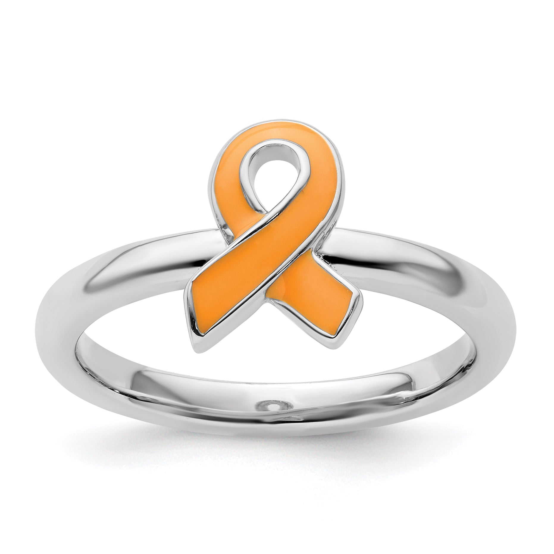 Sterling Silver Stackable Expressions Orange Enameled Awareness Ribbon Ring