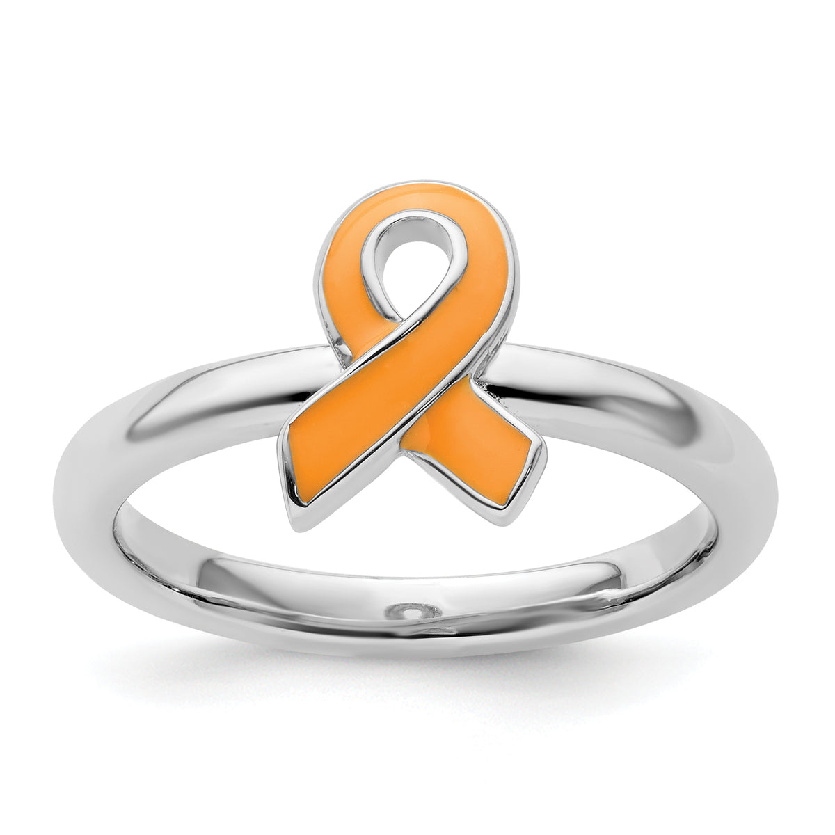 Sterling Silver Stackable Expressions Orange Enameled Awareness Ribbon Ring