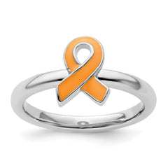 Sterling Silver Stackable Expressions Orange Enameled Awareness Ribbon Ring