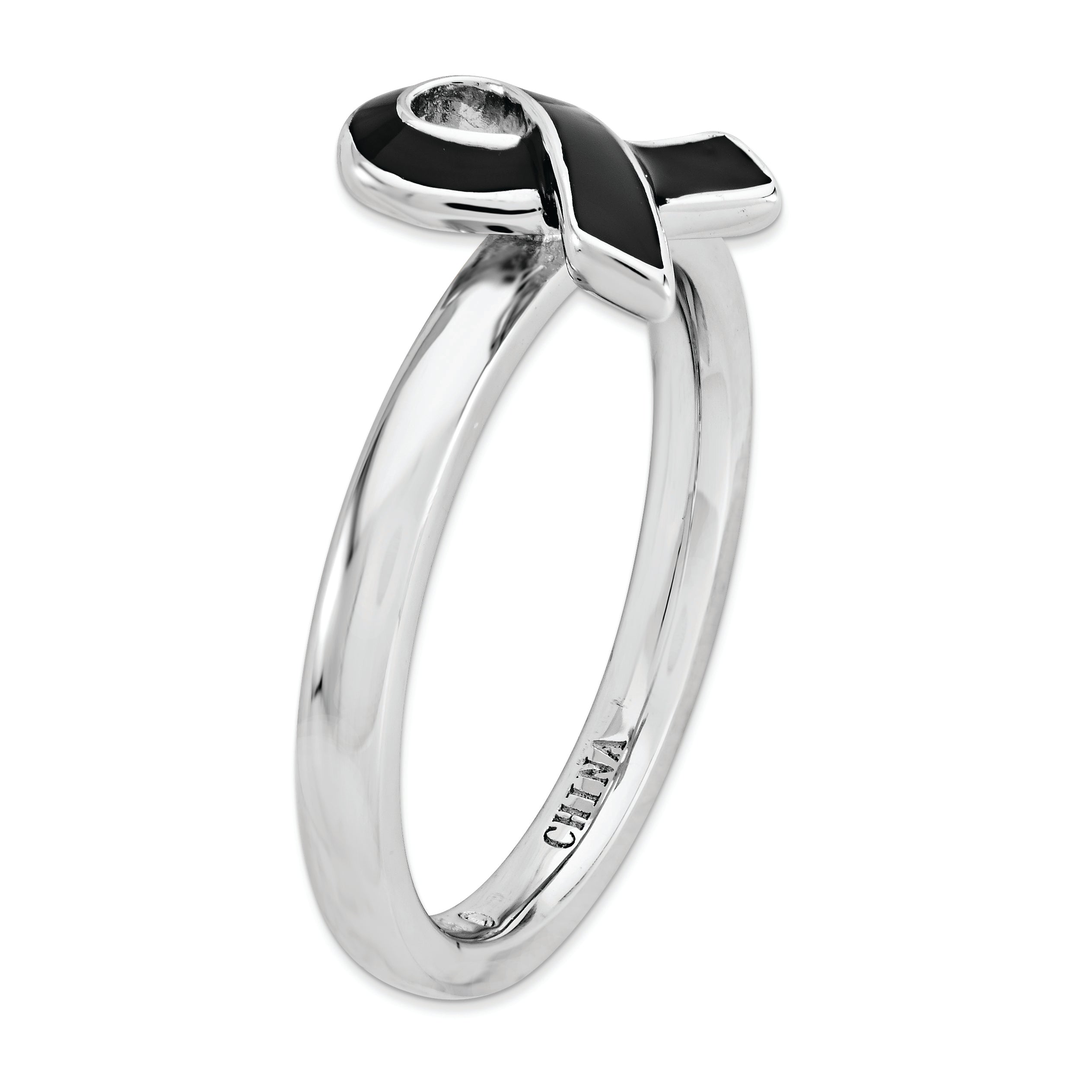 Sterling Silver Stackable Expressions Black Enameled Awareness Ribbon Ring