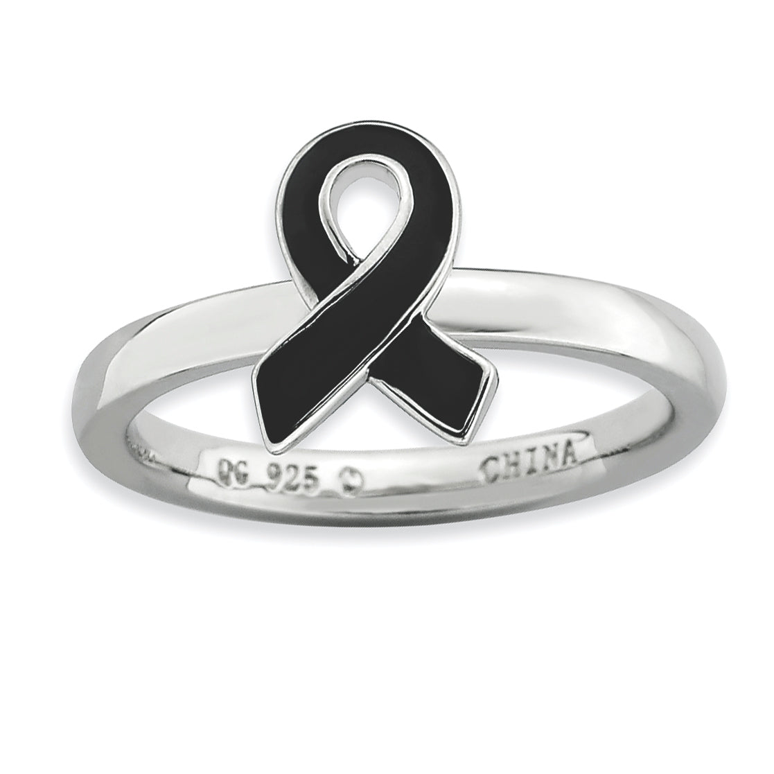 Sterling Silver Stackable Expressions Black Enameled Awareness Ribbon Ring