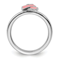 Sterling Silver Stackable Expressions Pink Enameled Awareness Ribbon Ring