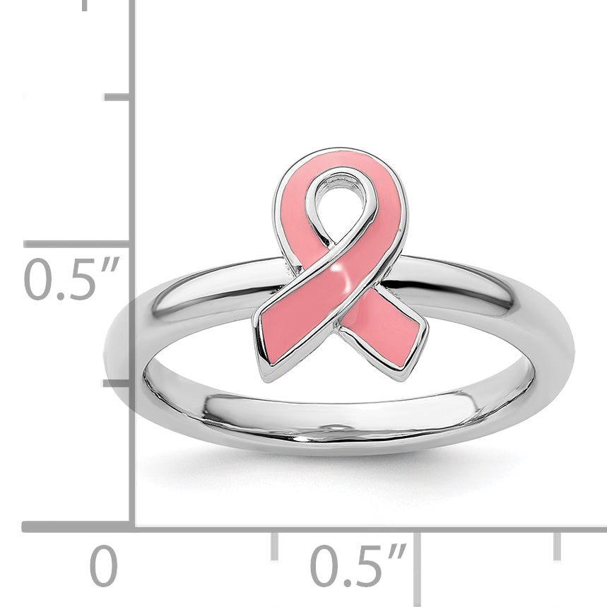 Sterling Silver Stackable Expressions Pink Enameled Awareness Ribbon Ring