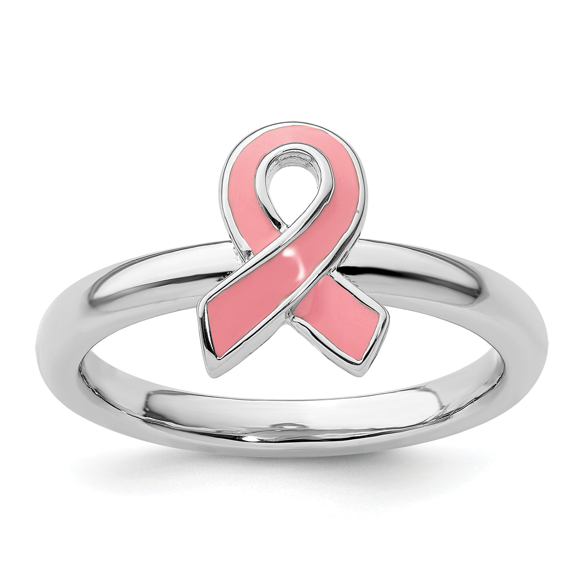 Sterling Silver Stackable Expressions Pink Enameled Awareness Ribbon Ring