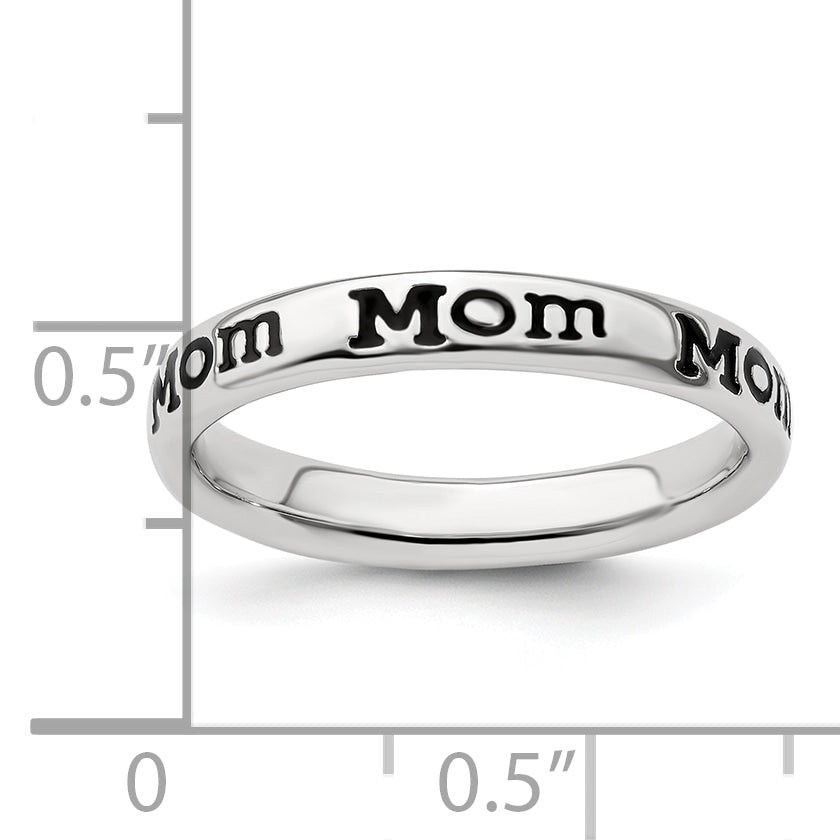 Sterling Silver Stackable Expressions Polished Enameled Mom Ring