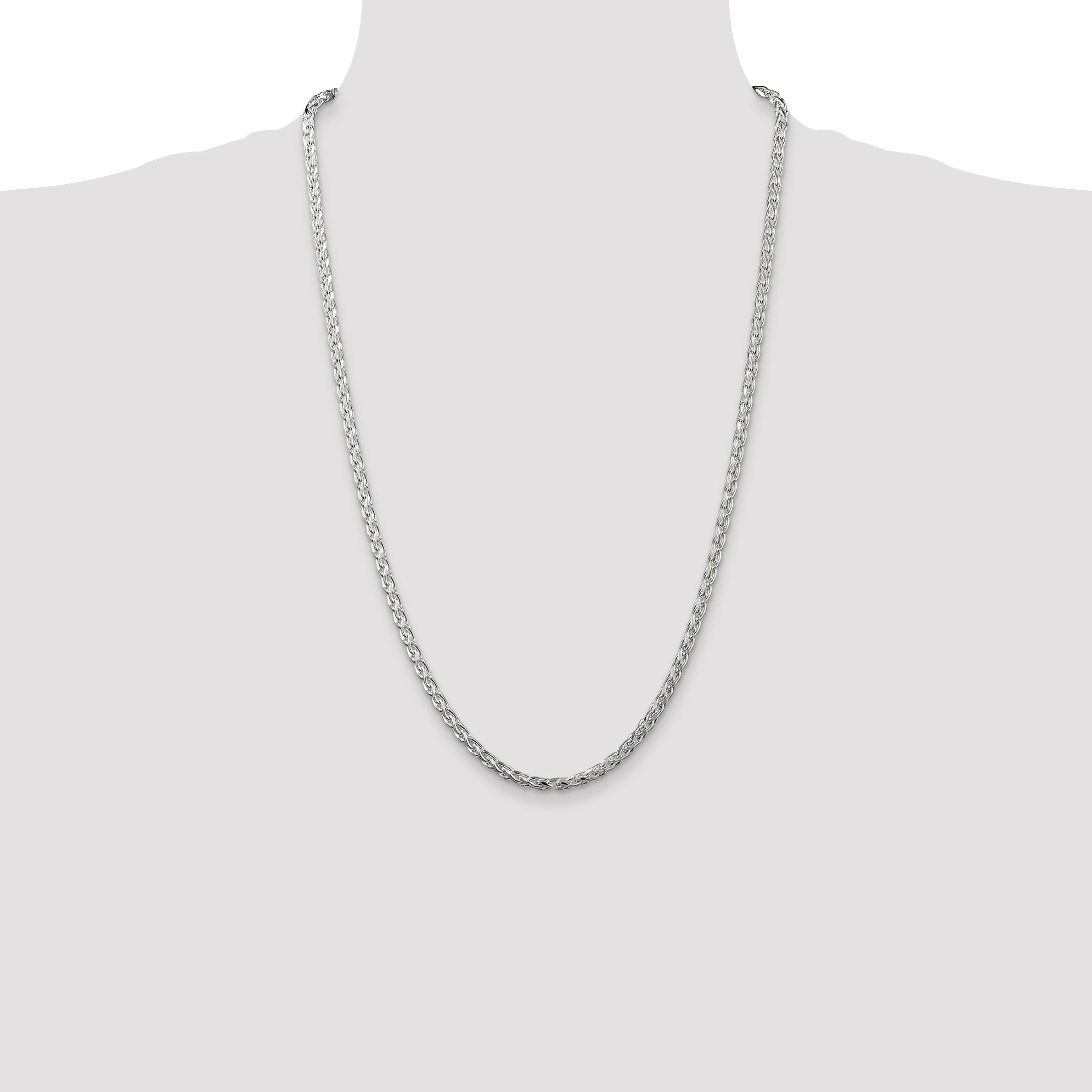 Sterling Silver 3.5mm Diamond-cut Round Spiga Chain