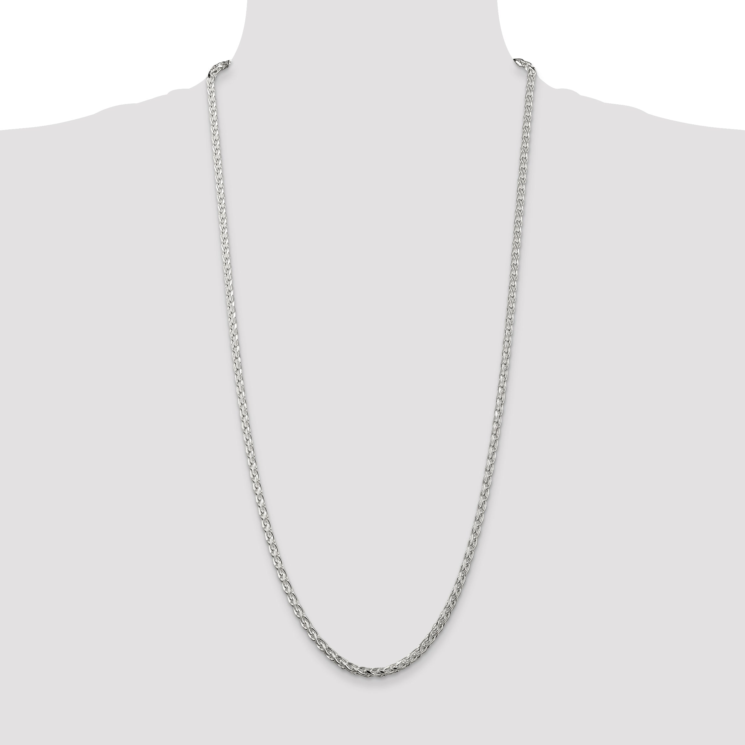 Sterling Silver 3.5mm Diamond-cut Round Spiga Chain