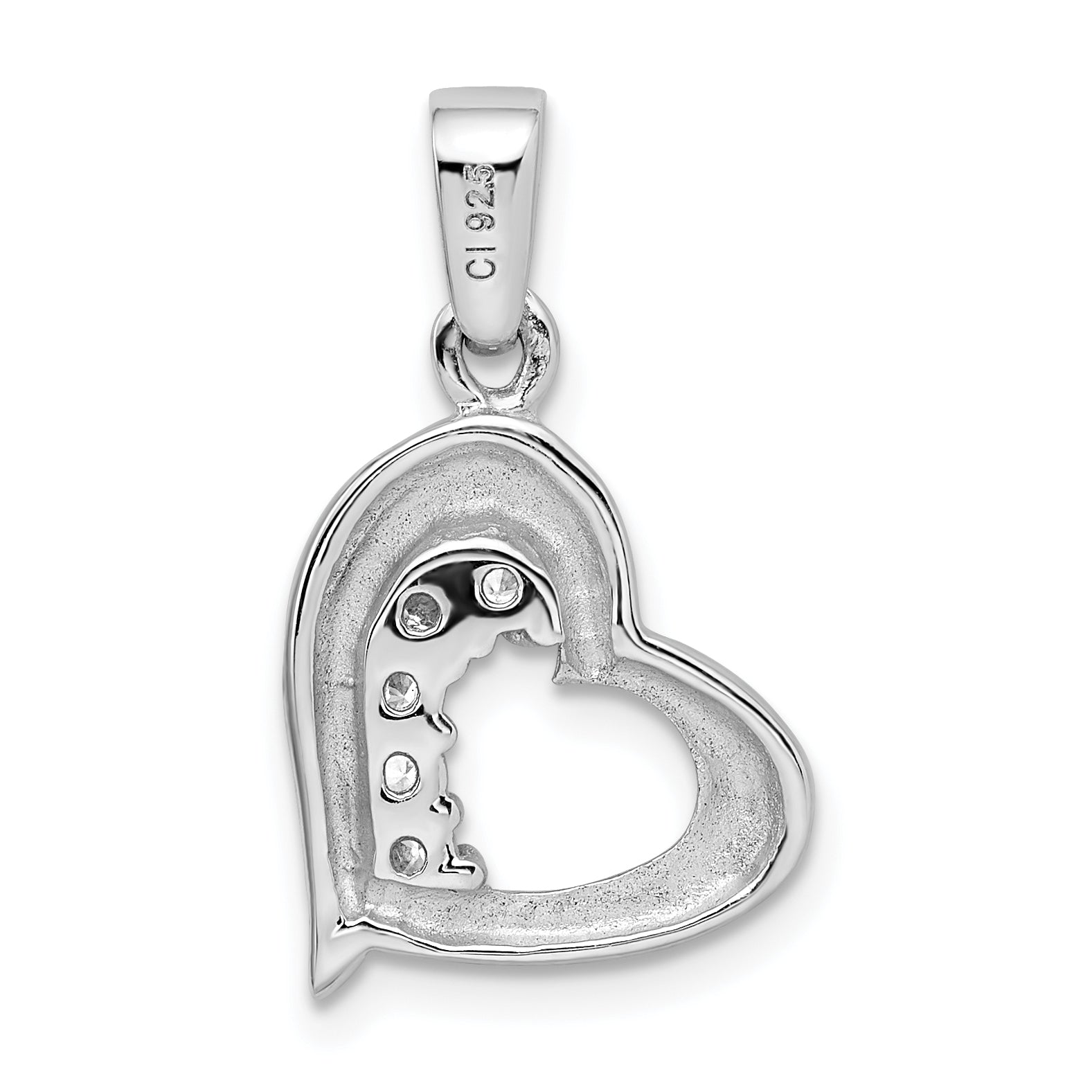 Sterling Silver Rhodium-plated CZ Heart Earring and Pendant Set