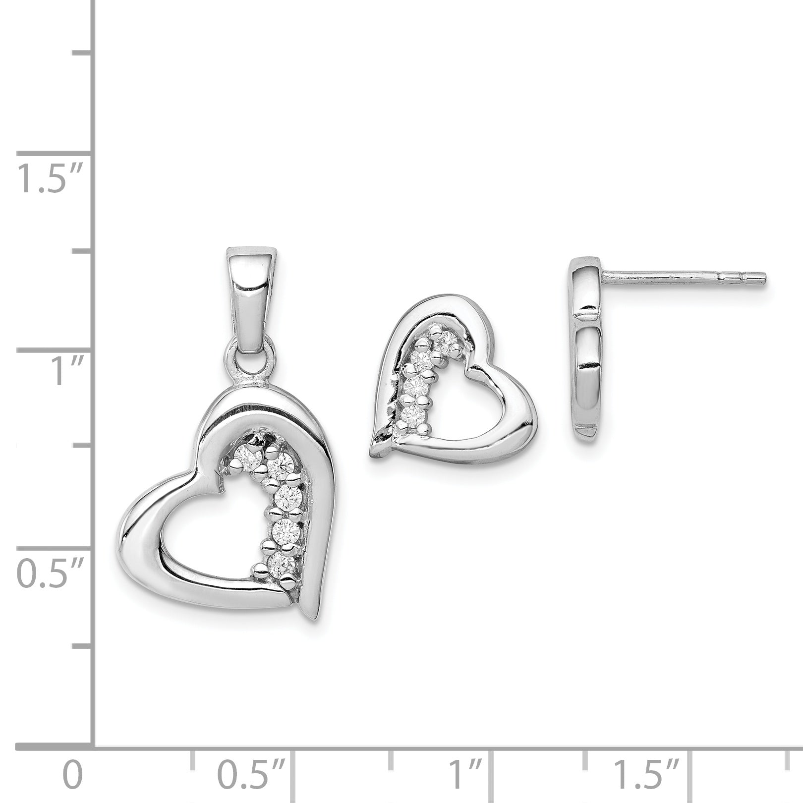 Sterling Silver Rhodium-plated CZ Heart Earring and Pendant Set