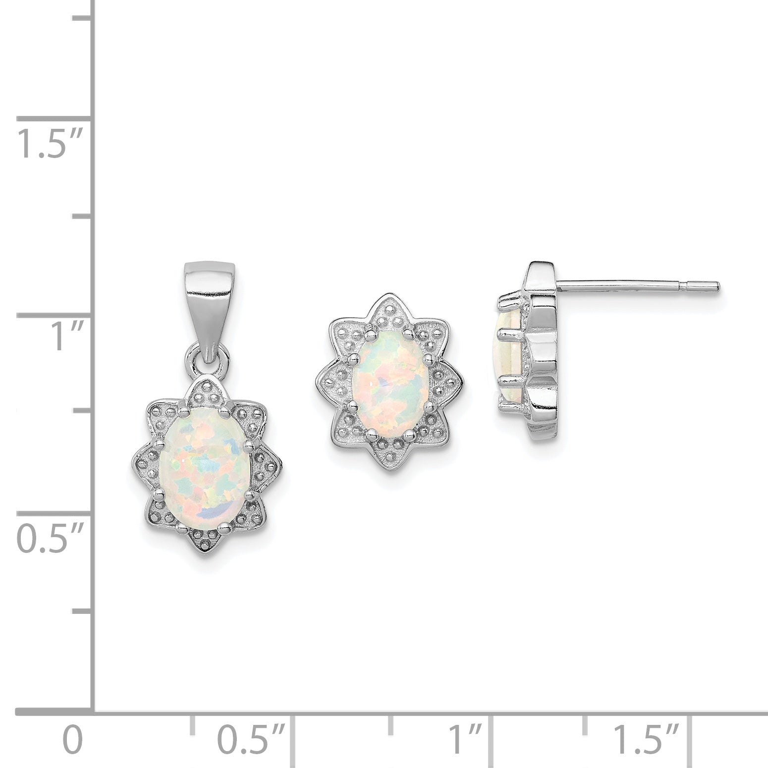 Sterling Silver Rhodium-plated Created Opal Pendant and Earring Set