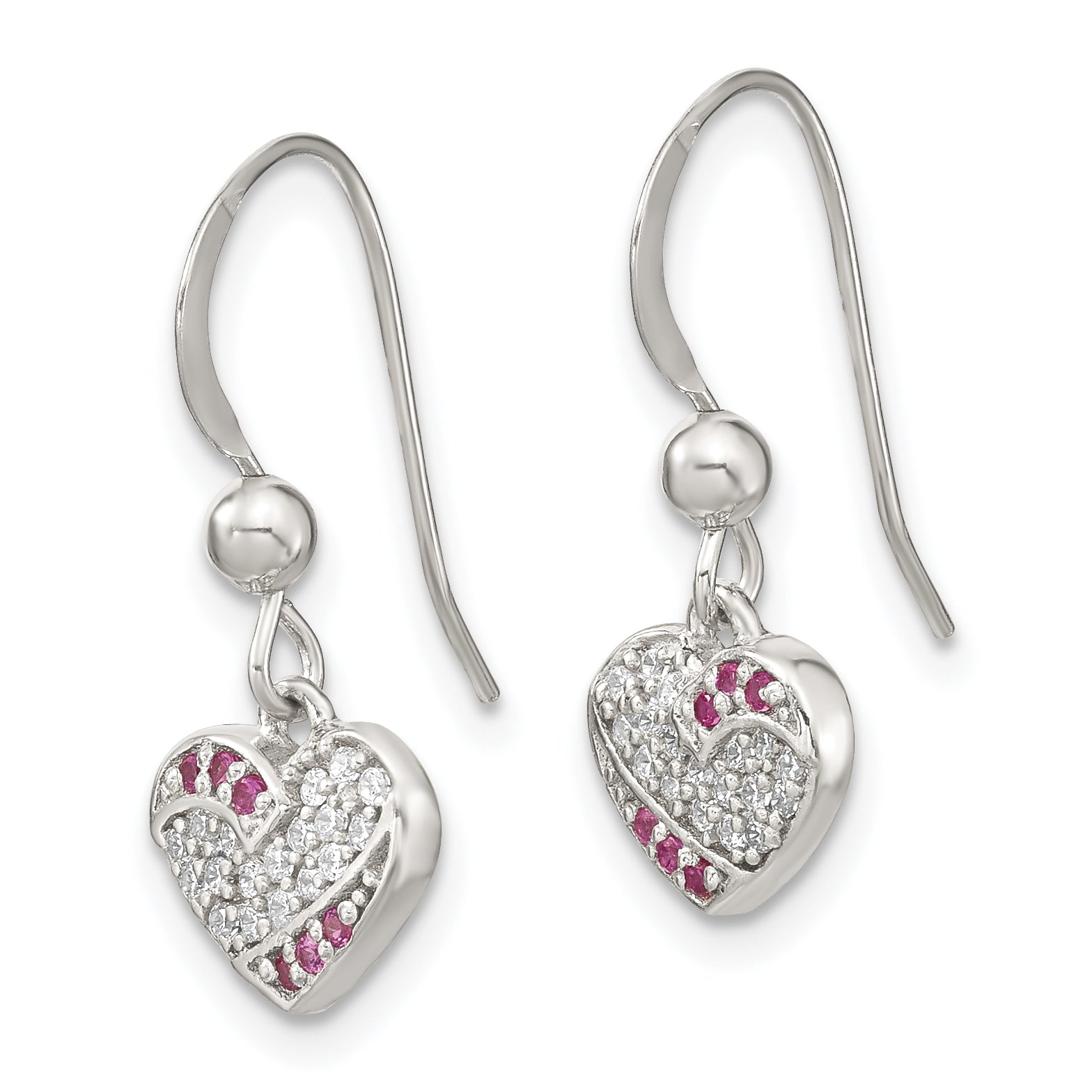 Sterling Silver Rhodium-plated CZ Heart Dangle Earring & Pendant Set