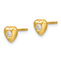 Sterling Silver & Gold-tone Polished CZ Heart Children's 14in Necklace and Post Earrings Set