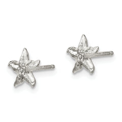 Sterling Silver Polished & Textured Starfish Children's 14in Necklace and Post Earrings Set