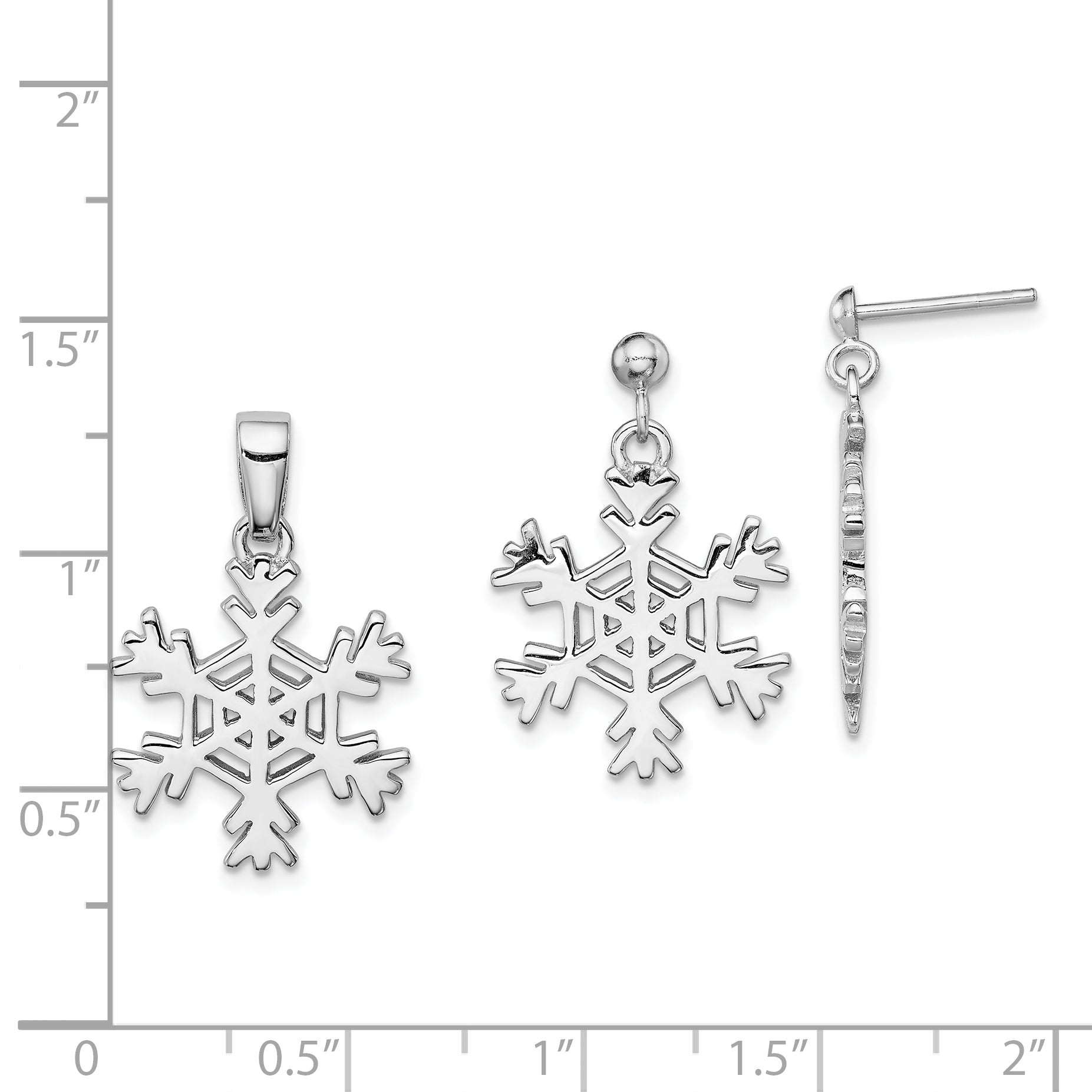 Sterling Silver Rhodium-plated Snowflake Earrings and Pendant Set