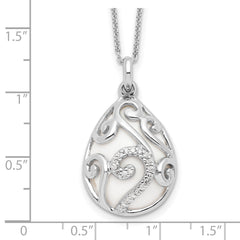 Sentimental Expressions Sterling Silver Rhodium-plated White Agate CZ Dew of Heaven 18in Necklace