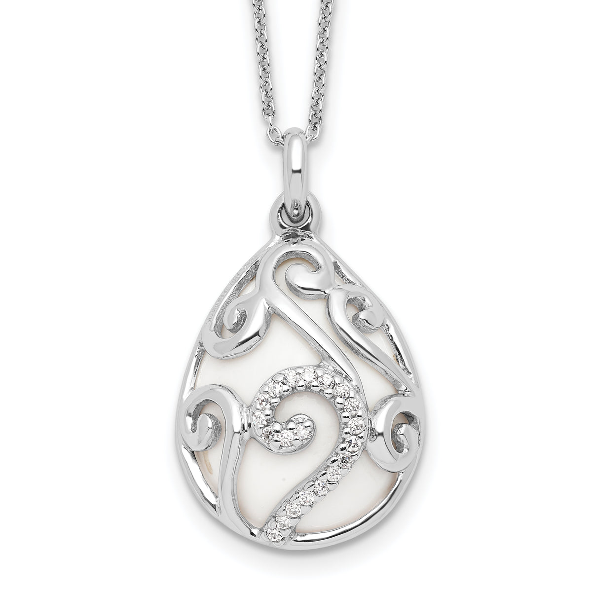 Sentimental Expressions Sterling Silver Rhodium-plated White Agate CZ Dew of Heaven 18in Necklace