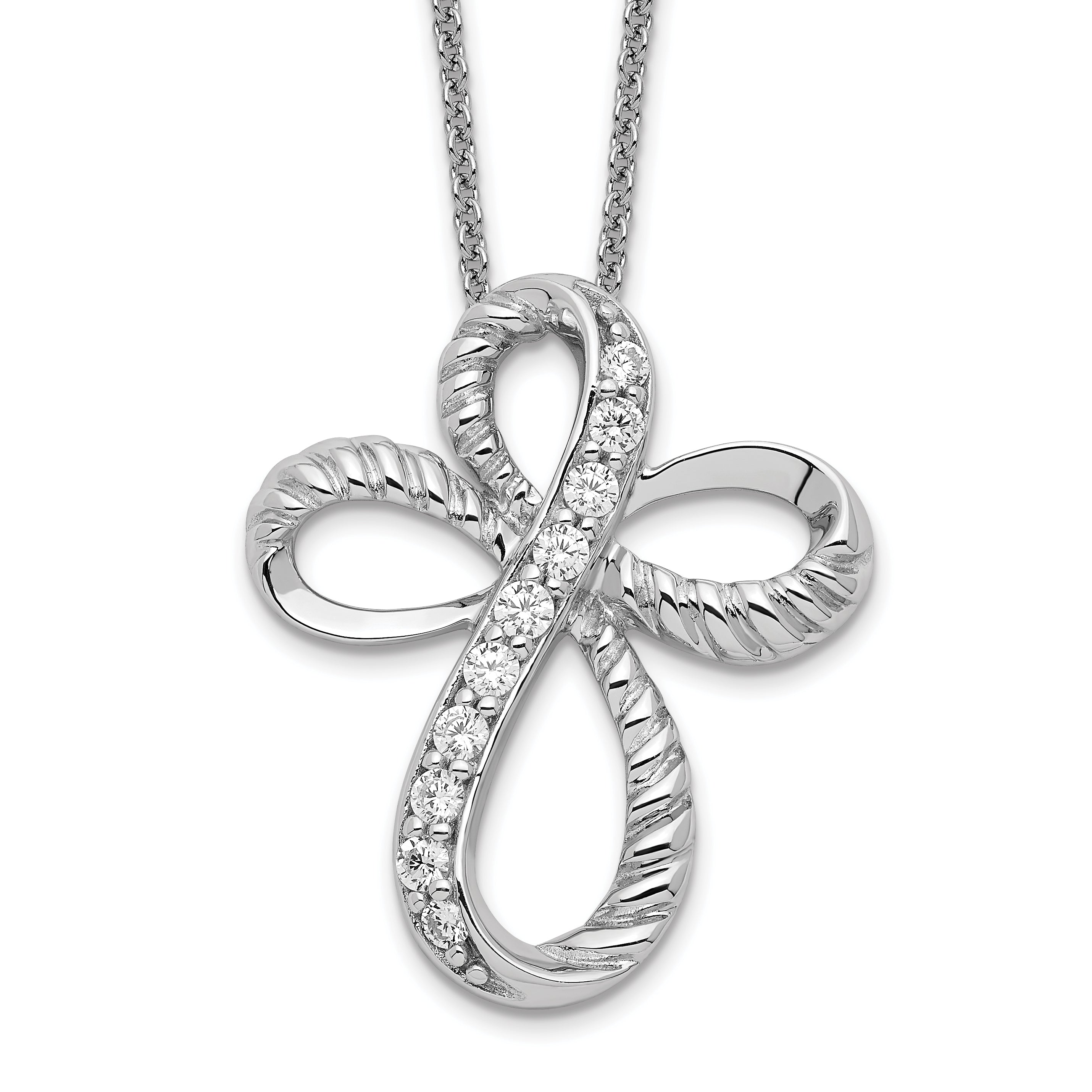 Sentimental Expressions Sterling Silver Rhodium-plated CZ Endless Hope 18in Cross Necklace