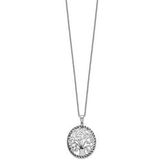 Sentimental Expressions Sterling Silver Rhodium-plated CZ Antiqued Tree of Life 18in Necklace