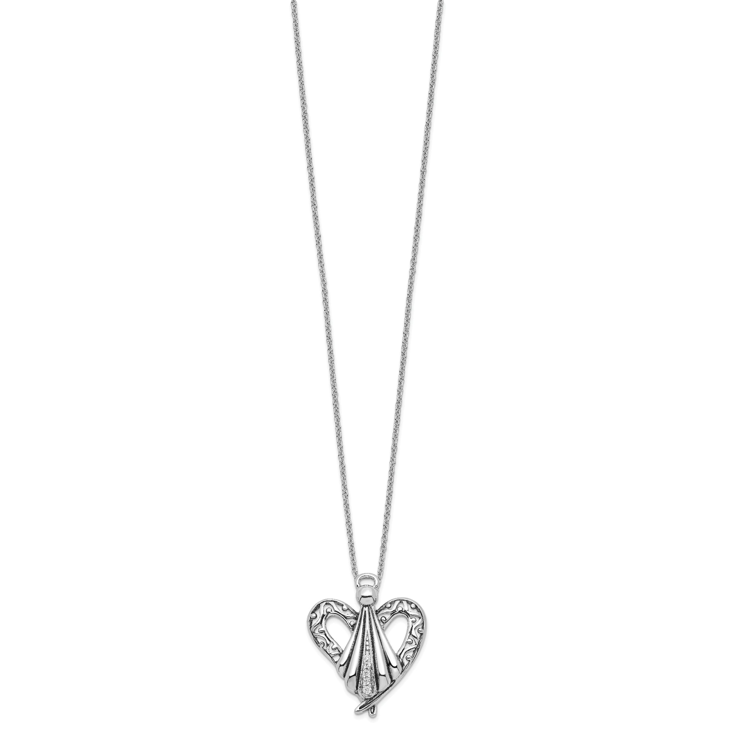 Sentimental Expressions Sterling Silver Rhodium-plated CZ Antiqued Angel of Friendship 18in Necklace