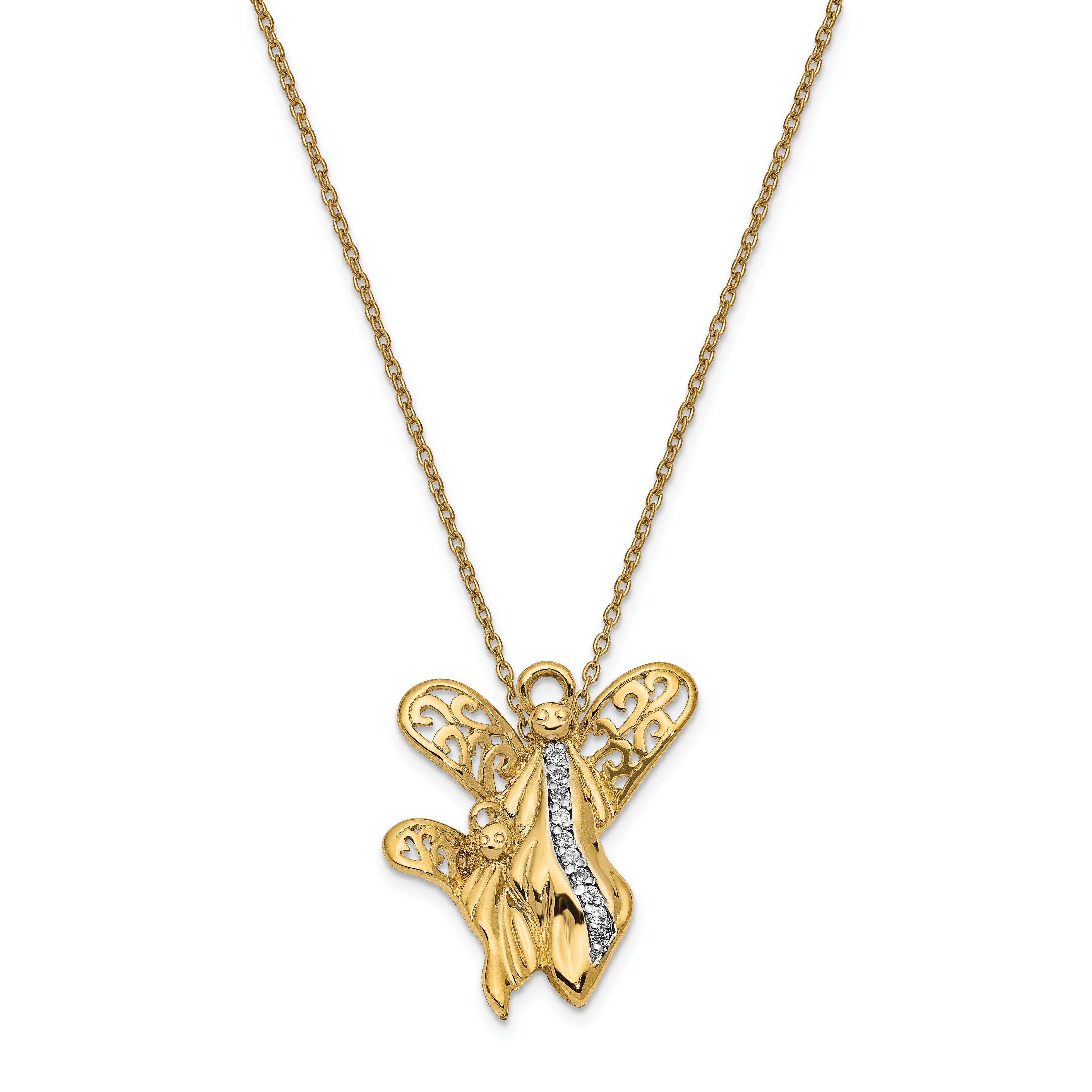 Sentimental Expressions Sterling Silver Gold-plated CZ Angel of Motherhood 18in Necklace