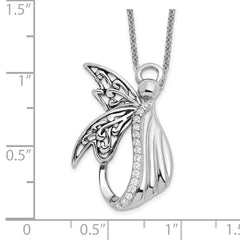 Sentimental Expressions Sterling Silver Rhodium-plated CZ Antiqued Angel of Perseverance 18in Necklace