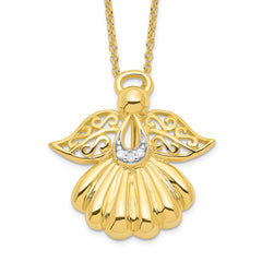 Sentimental Expressions Sterling Silver Gold-plated CZ Angel of Remembrance 18in Necklace