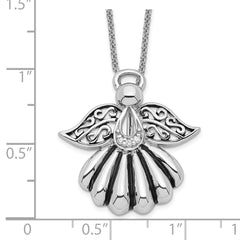 Sentimental Expressions Sterling Silver Rhodium-plated CZ Antiqued Angel of Remembrance 18in Necklace