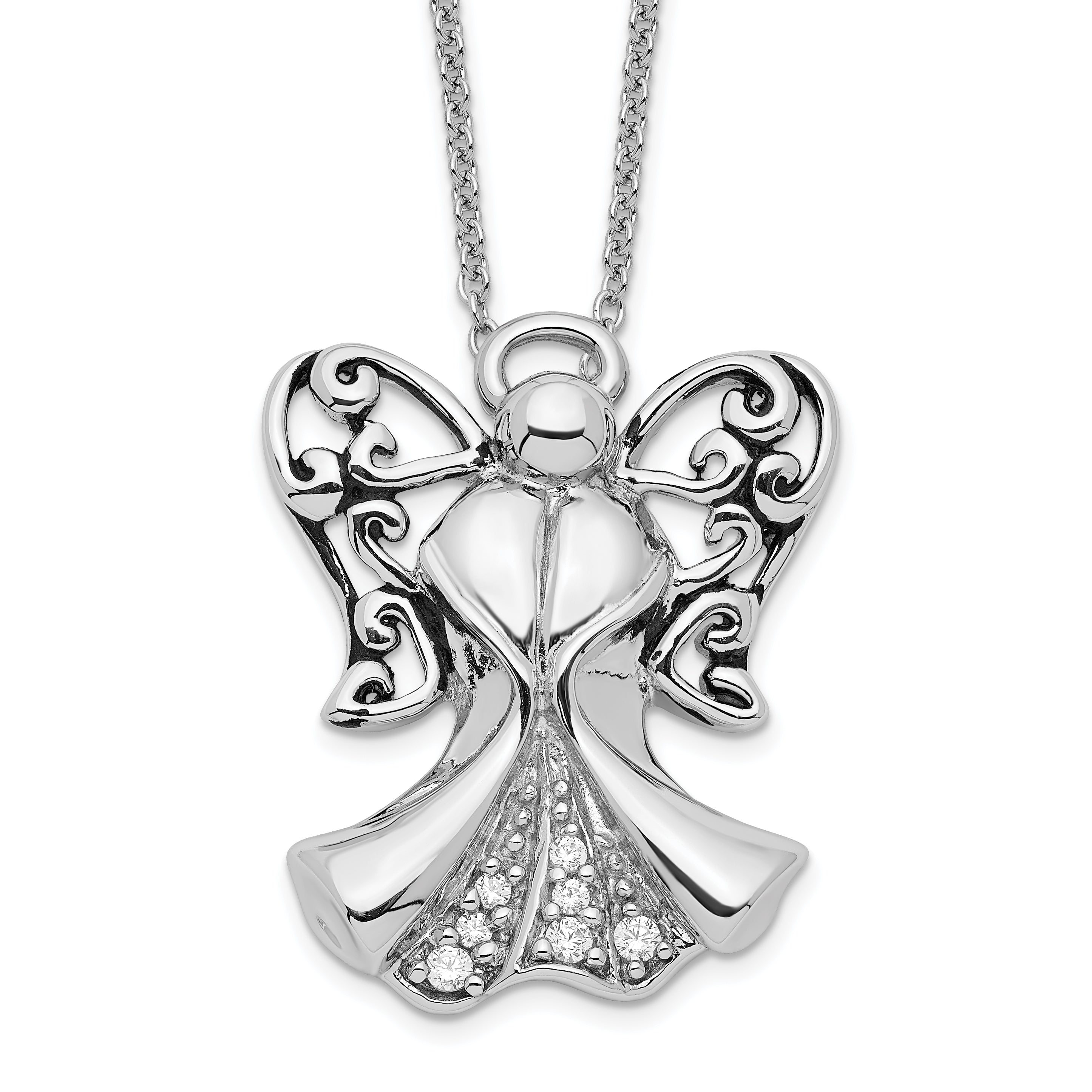 Sentimental Expressions Sterling Silver Rhodium-plated CZ Antiqued Angel of Strength 18in Necklace