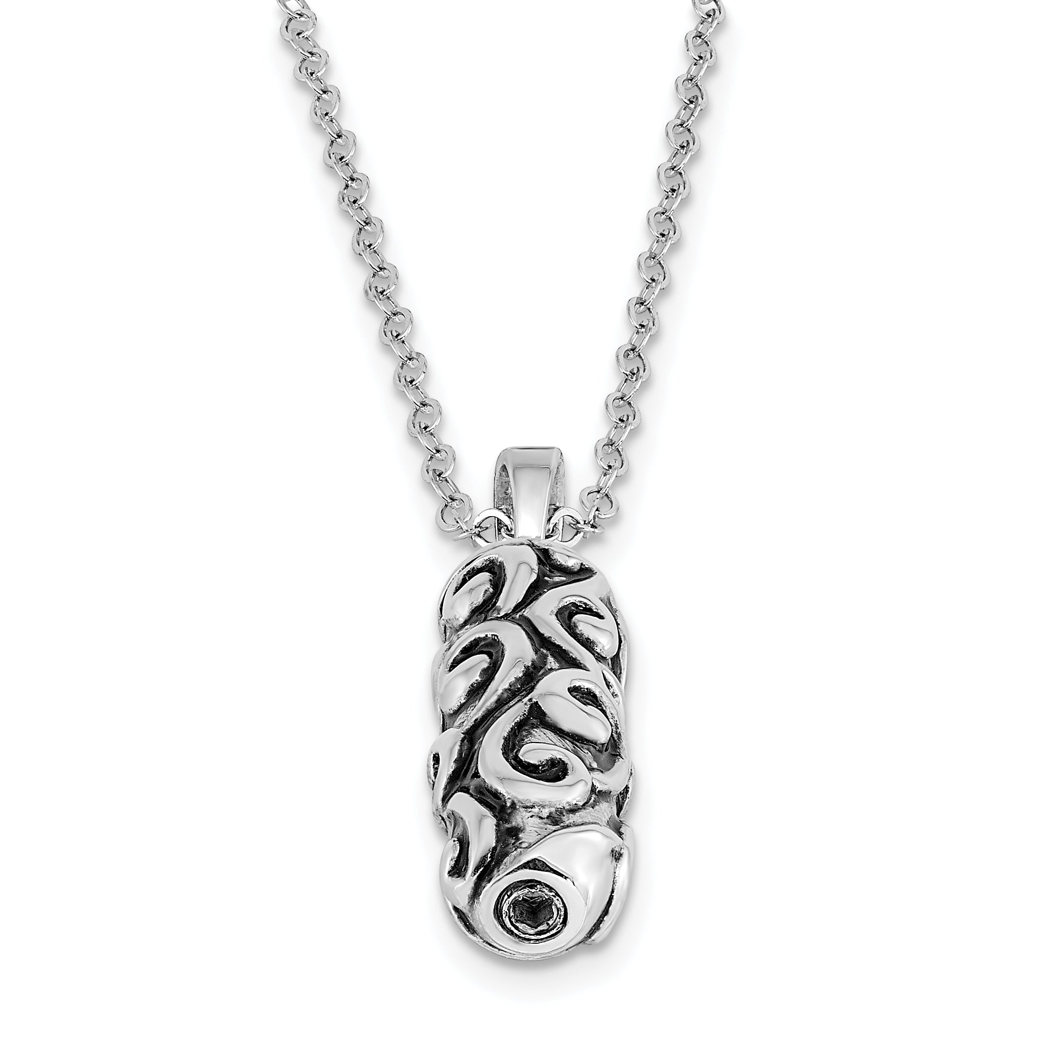 Sentimental Expressions Sterling Silver Rhodium-plated Antiqued Cylinder Remembrance Ash Holder 18in Necklace