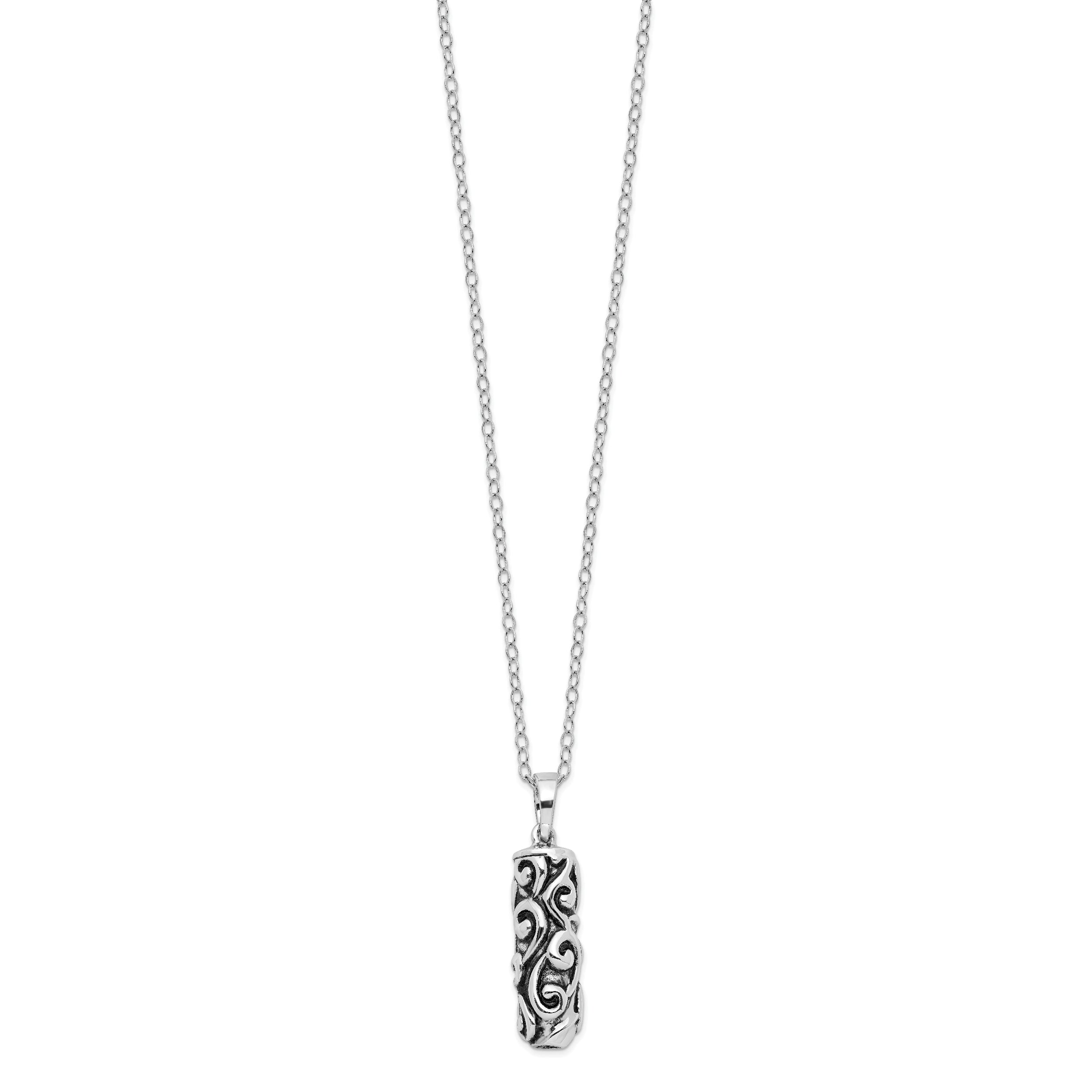 Sentimental Expressions Sterling Silver Rhodium-plated Antiqued Cylinder Remembrance Ash Holder 18in Necklace