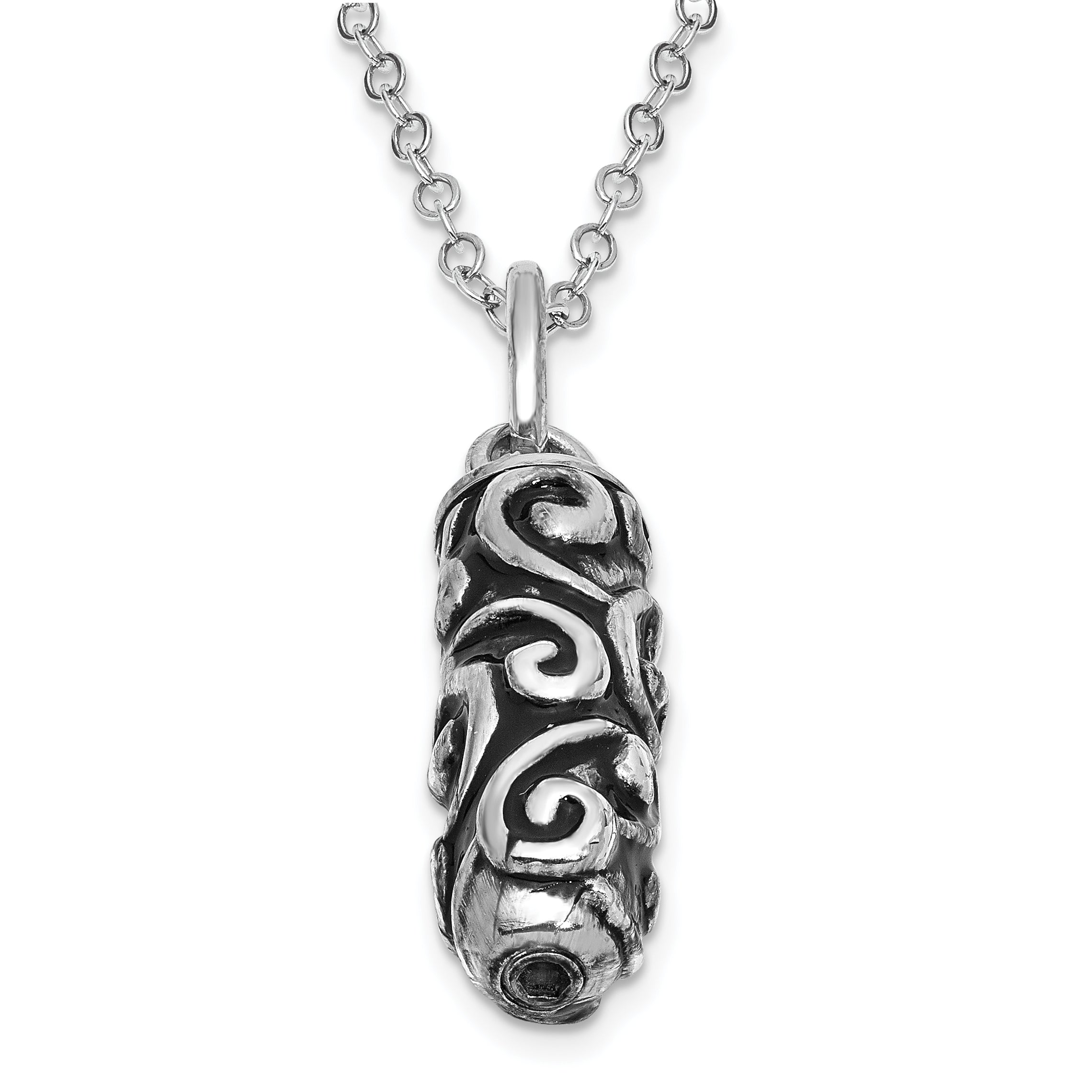 Sentimental Expressions Sterling Silver Rhodium-plated Antiqued Cylinder Remembrance Ash Holder 18in Necklace