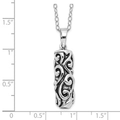 Sentimental Expressions Sterling Silver Rhodium-plated Antiqued Cylinder Remembrance Ash Holder 18in Necklace