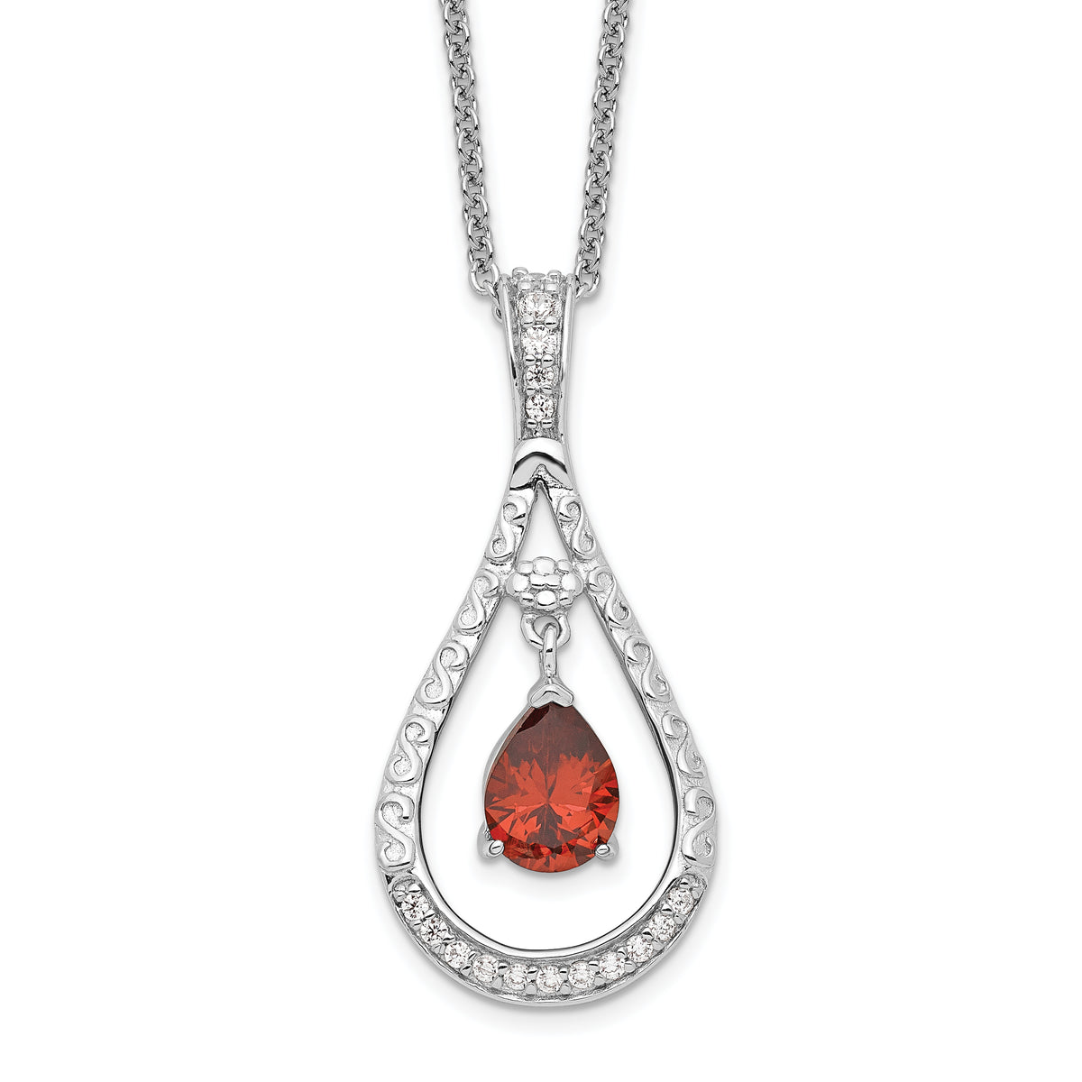 Sentimental Expressions Sterling Silver Rhodium-plated Jan. CZ Stone Never Forget Tear 18in Birthstone Necklace