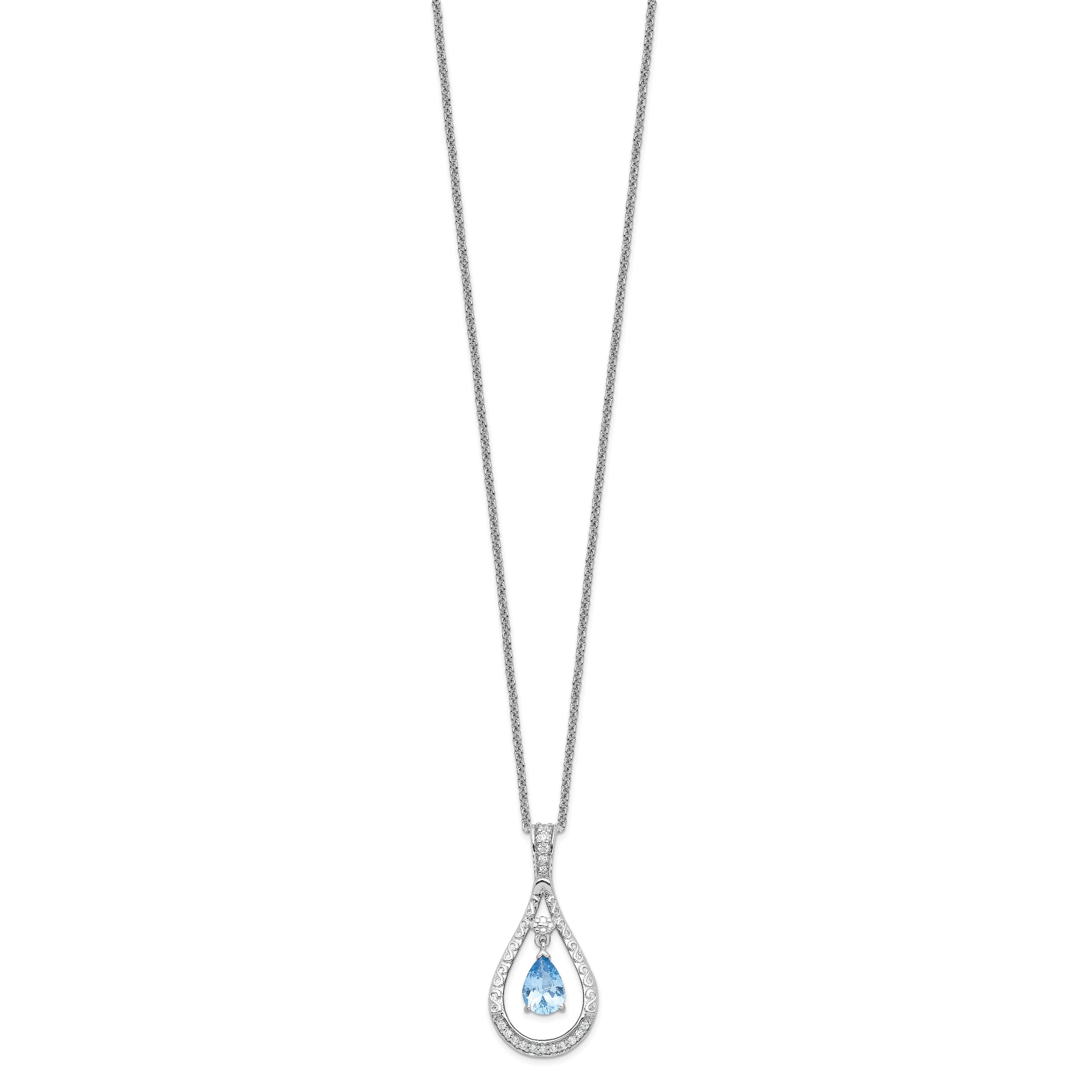 Sentimental Expressions Sterling Silver Rhodium-plated Mar. CZ Stone Never Forget Tear 18in Birthstone Necklace