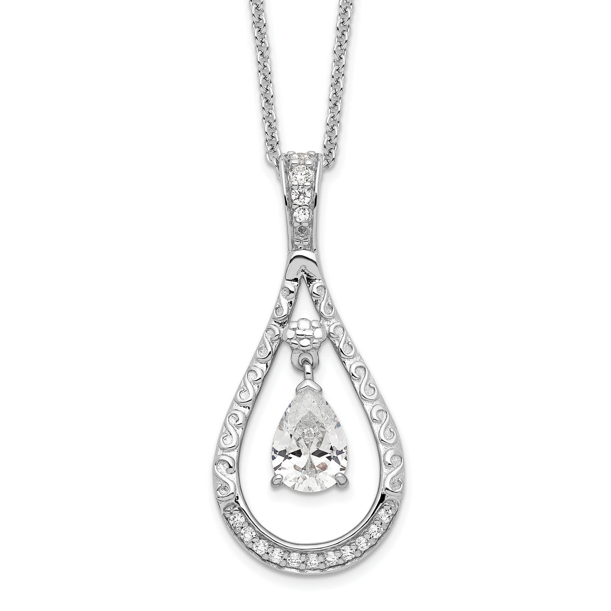 Sentimental Expressions Sterling Silver Rhodium-plated April CZ Stone Never Forget Tear 18in Birthstone Necklace