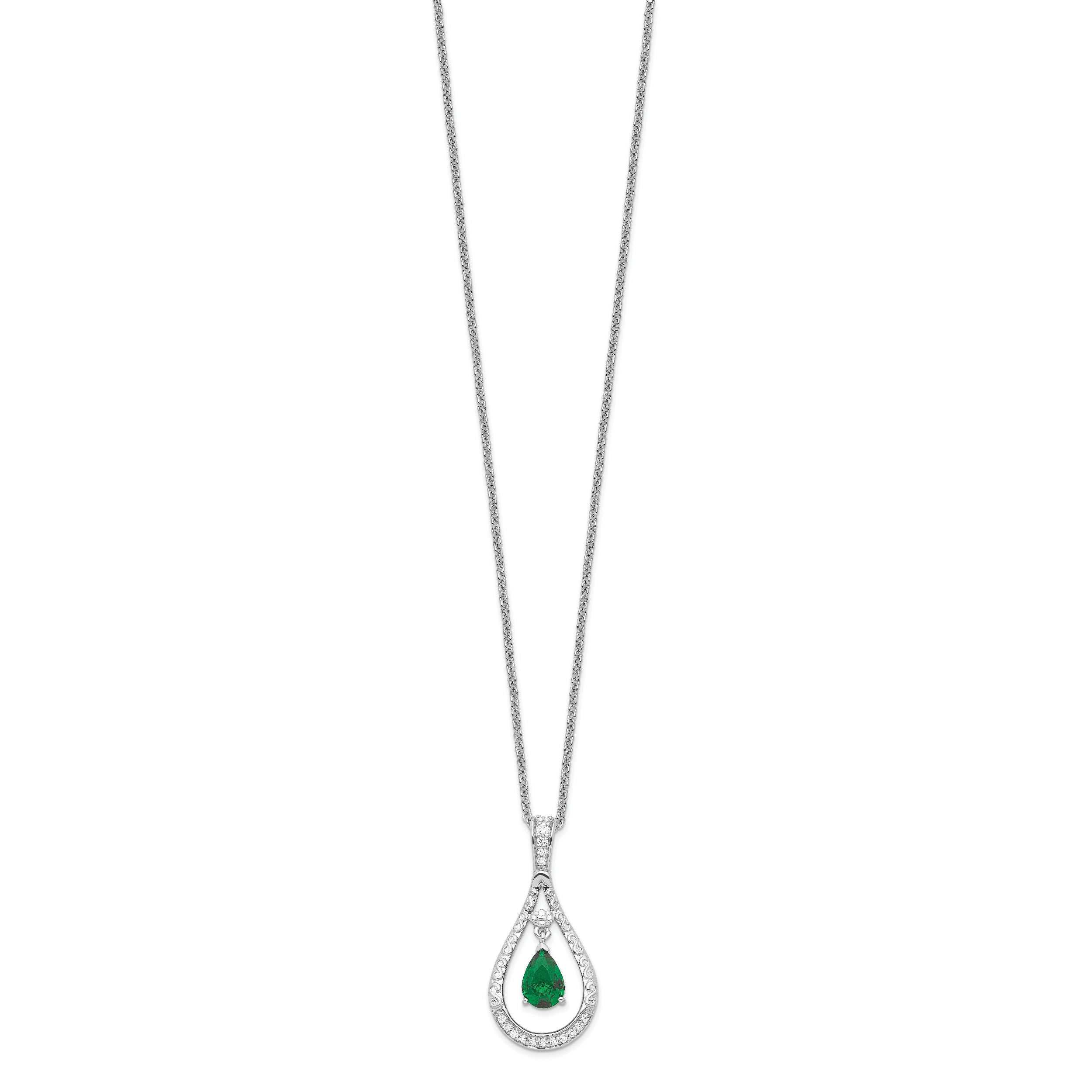 Sentimental Expressions Sterling Silver Rhodium-plated May CZ Stone Never Forget Tear 18in Birthstone Necklace