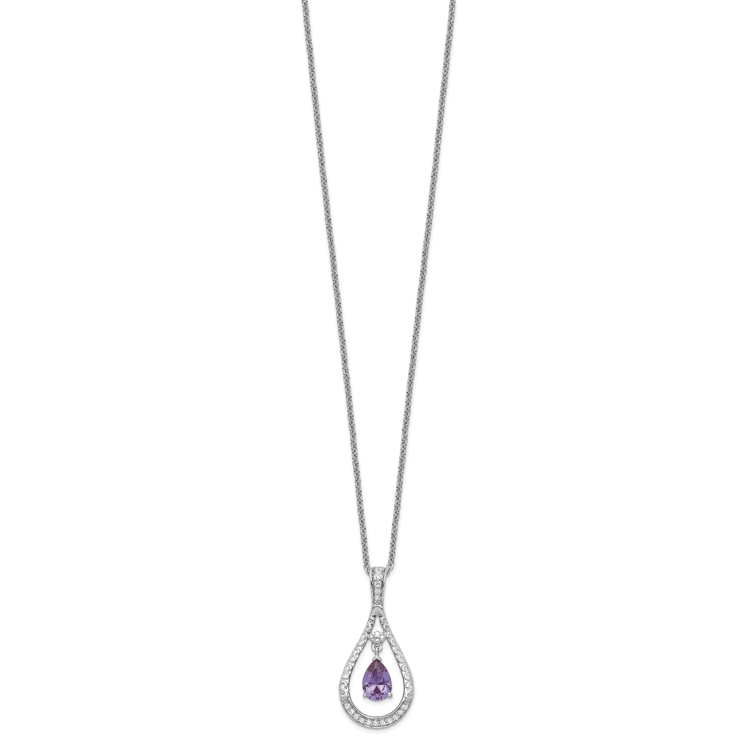 Sentimental Expressions Sterling Silver Rhodium-plated June CZ Stone Never Forget Tear 18in Birthstone Necklace