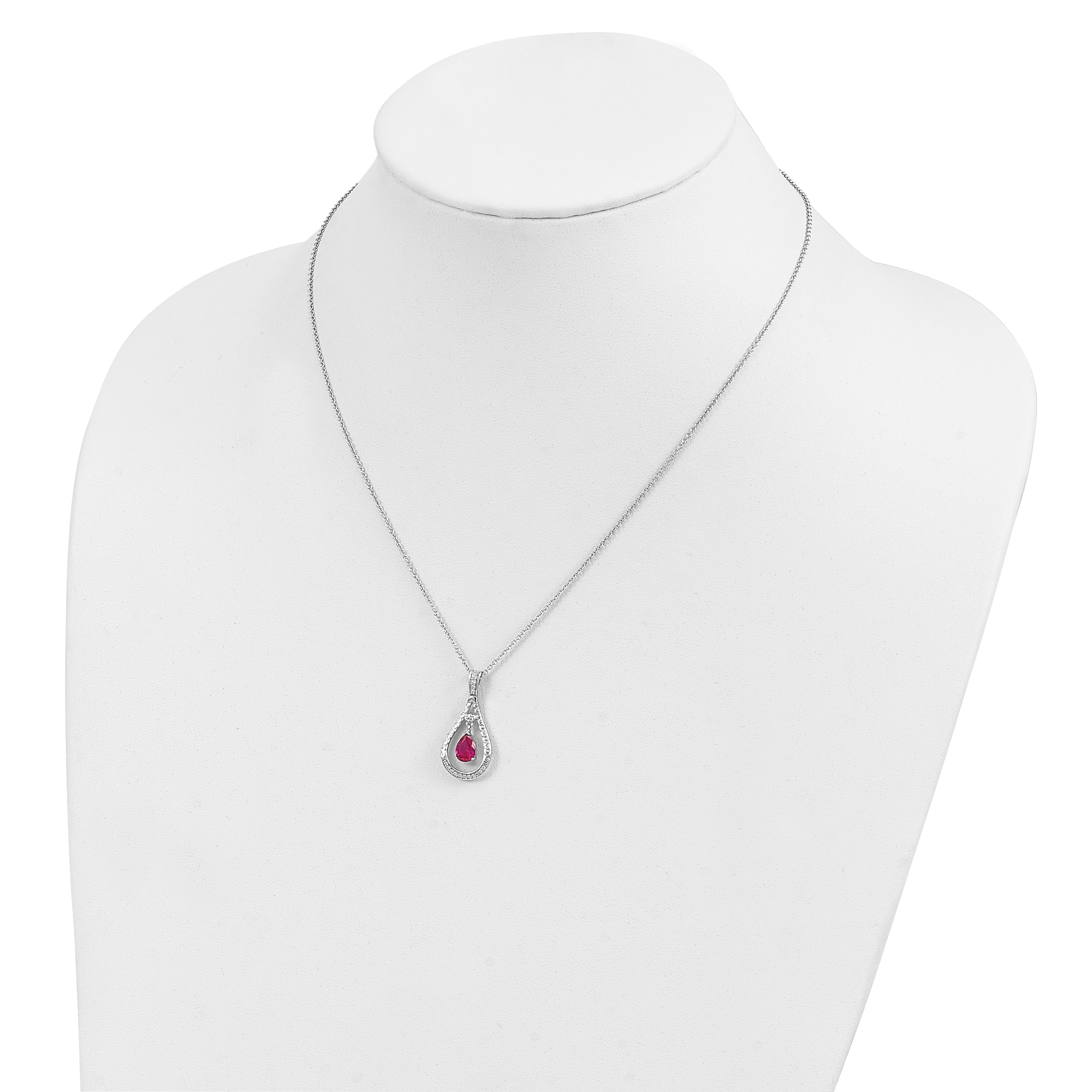 Sentimental Expressions Sterling Silver Rhodium-plated July CZ Stone Never Forget Tear 18in Birthstone Necklace