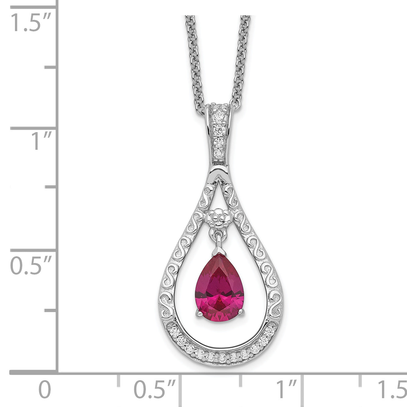 Sentimental Expressions Sterling Silver Rhodium-plated July CZ Stone Never Forget Tear 18in Birthstone Necklace