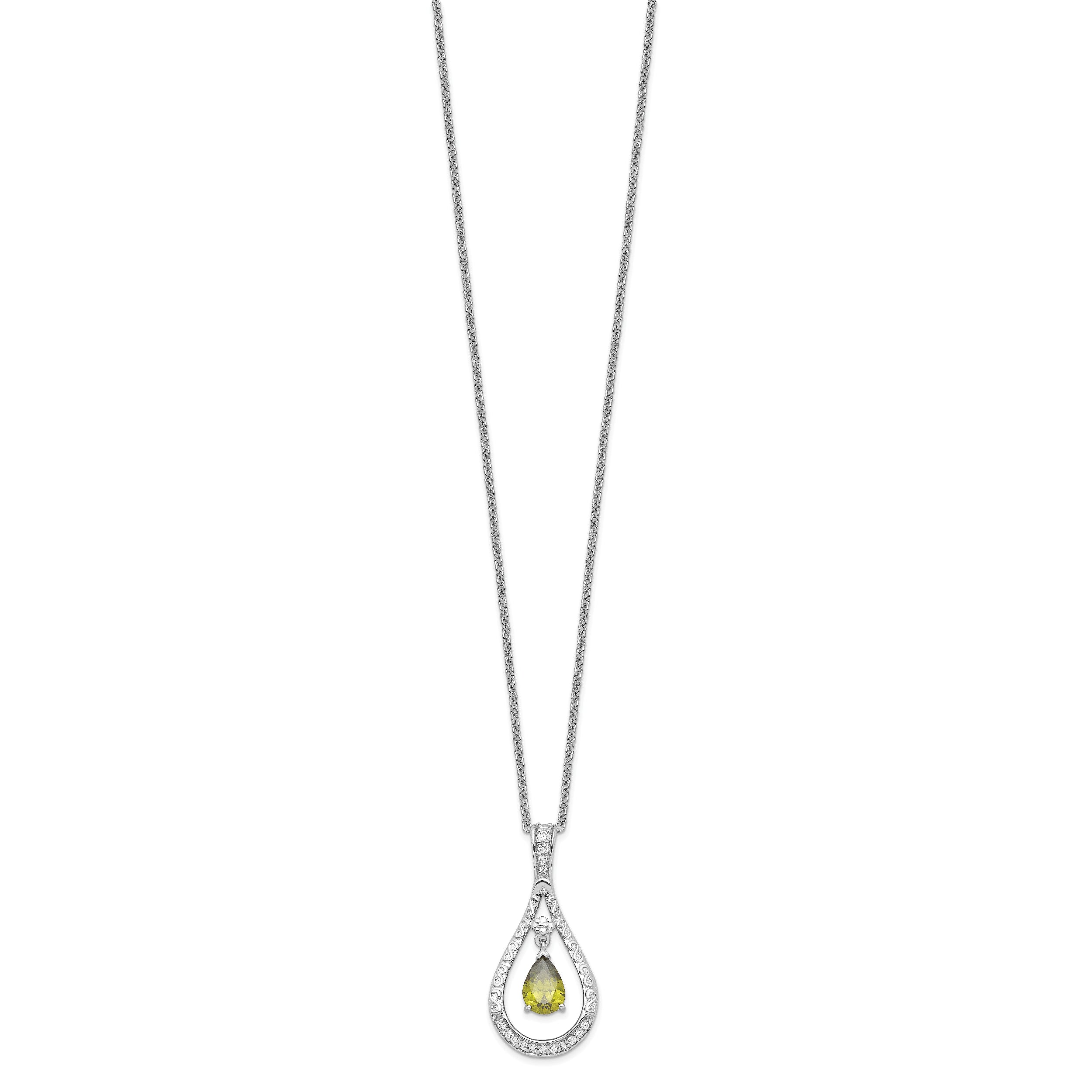 Sentimental Expressions Sterling Silver Rhodium-plated Aug. CZ Stone Never Forget Tear 18in Birthstone Necklace