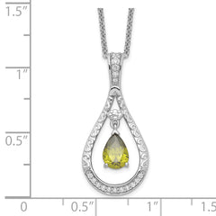 Sentimental Expressions Sterling Silver Rhodium-plated Aug. CZ Stone Never Forget Tear 18in Birthstone Necklace