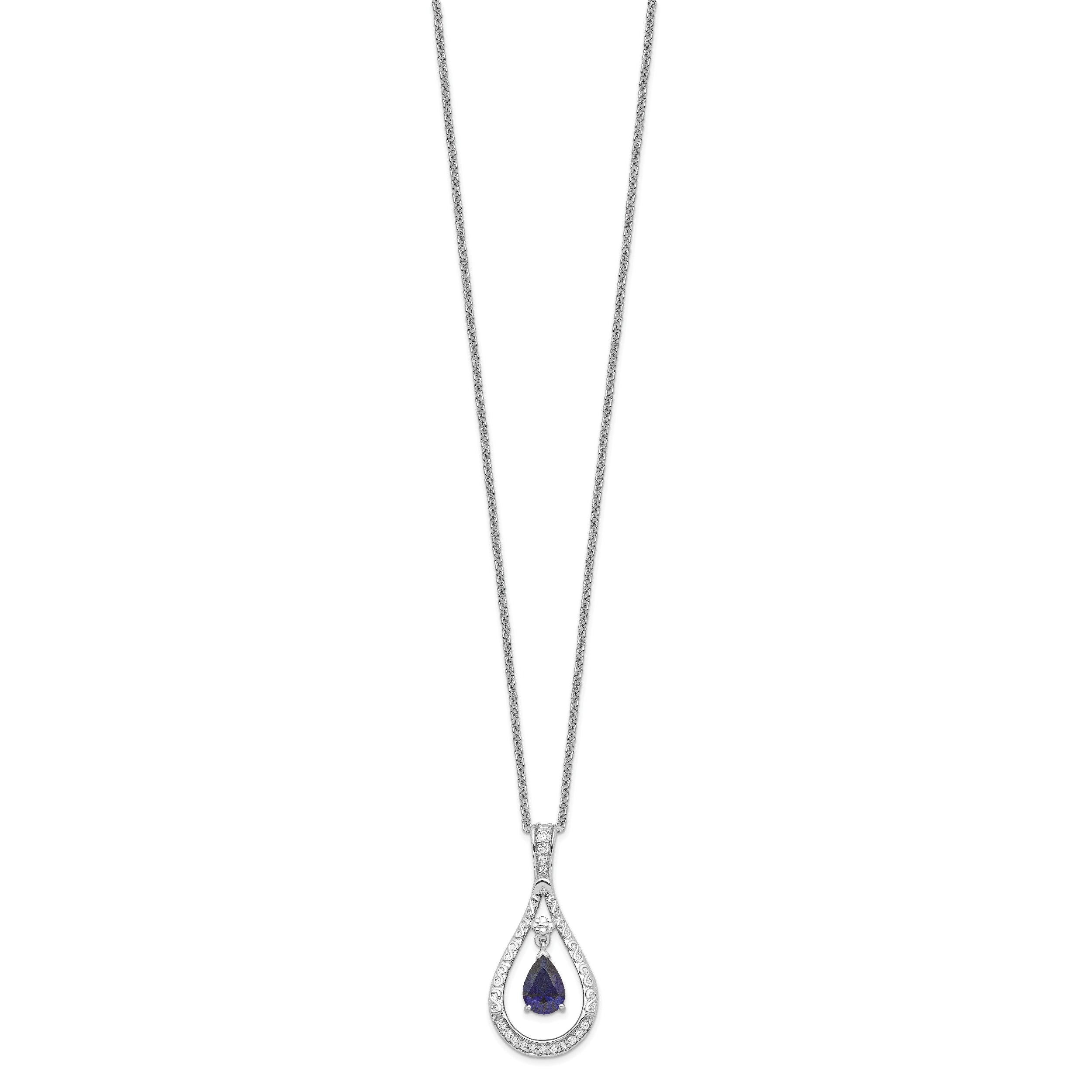 Sentimental Expressions Sterling Silver Rhodium-plated Sept. Lab-created Sapphire Never Forget Tear 18in Necklace