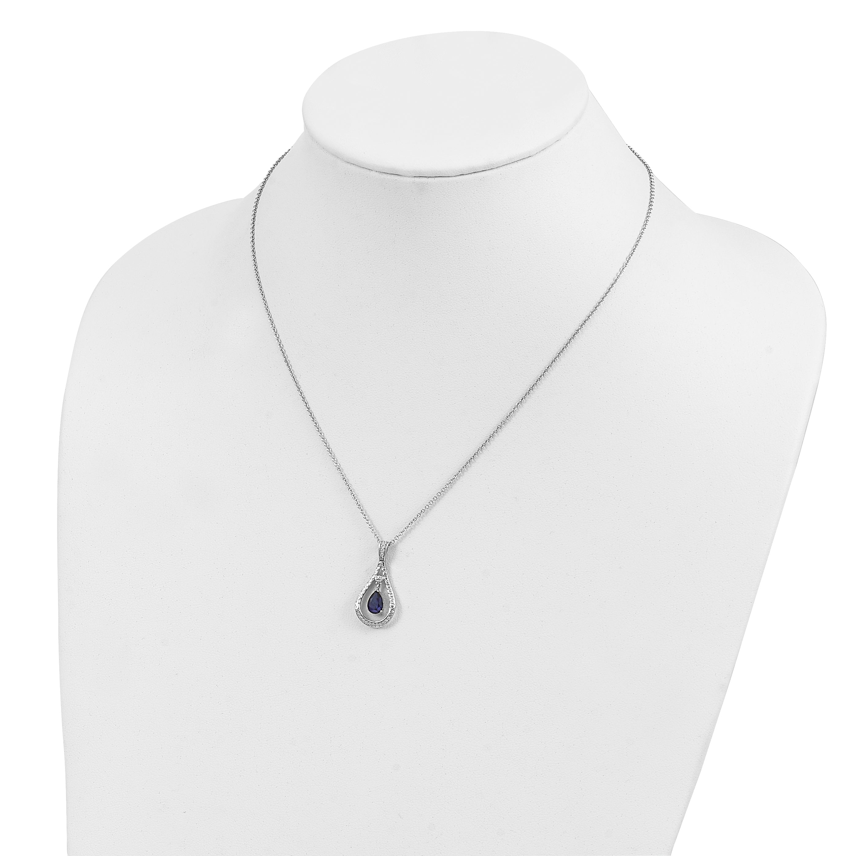 Sentimental Expressions Sterling Silver Rhodium-plated Sept. Lab-created Sapphire Never Forget Tear 18in Necklace