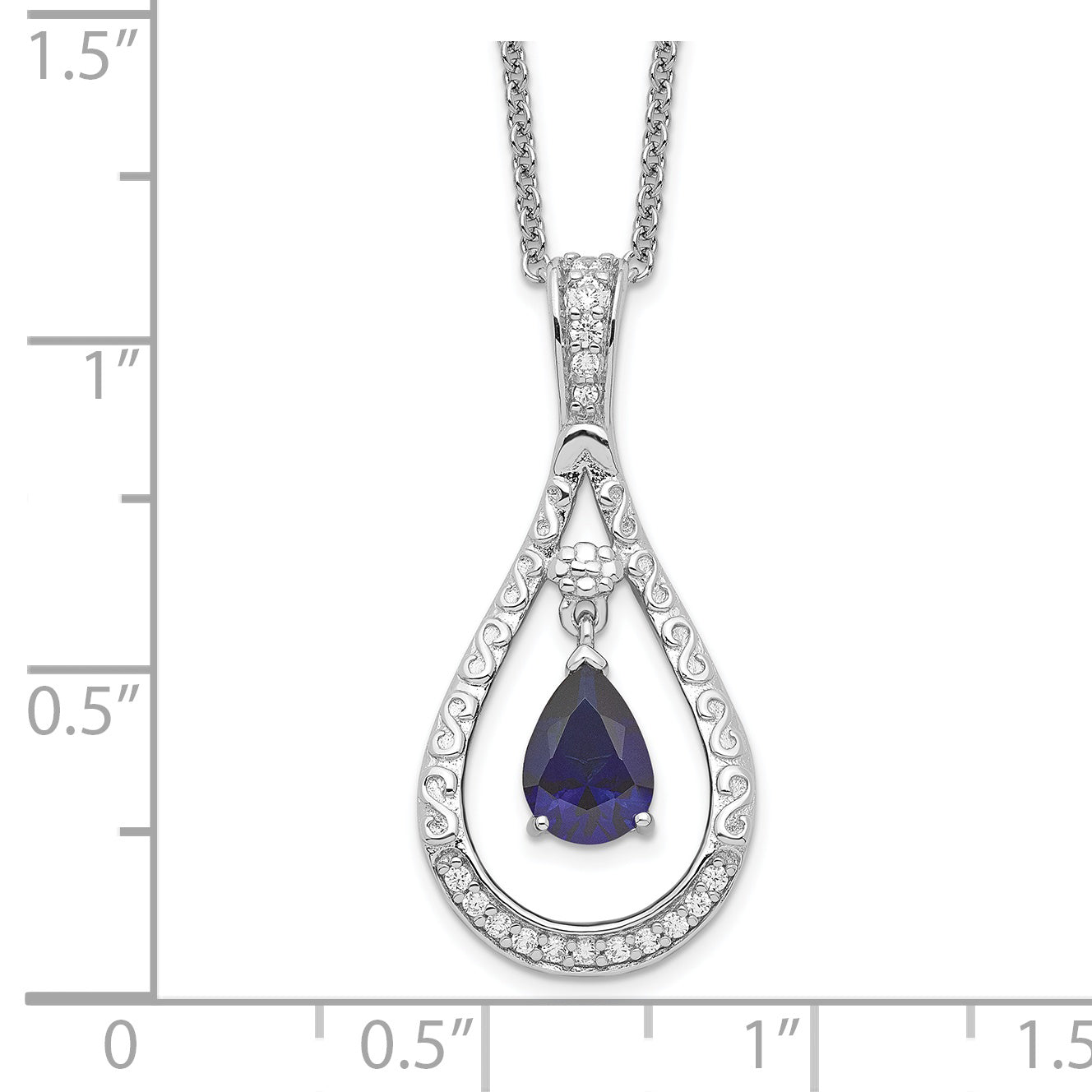 Sentimental Expressions Sterling Silver Rhodium-plated Sept. Lab-created Sapphire Never Forget Tear 18in Necklace