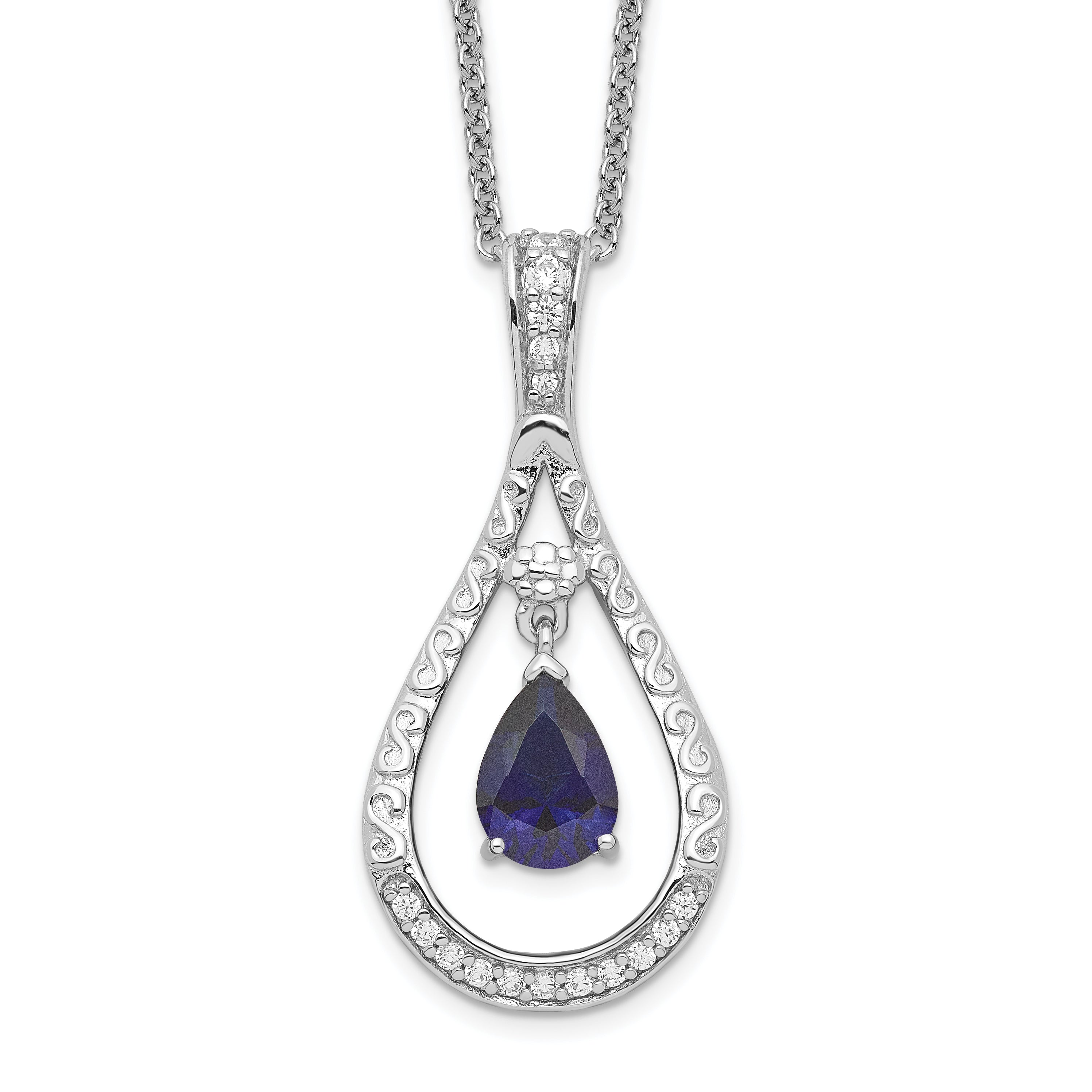 Sentimental Expressions Sterling Silver Rhodium-plated Sept. Lab-created Sapphire Never Forget Tear 18in Necklace