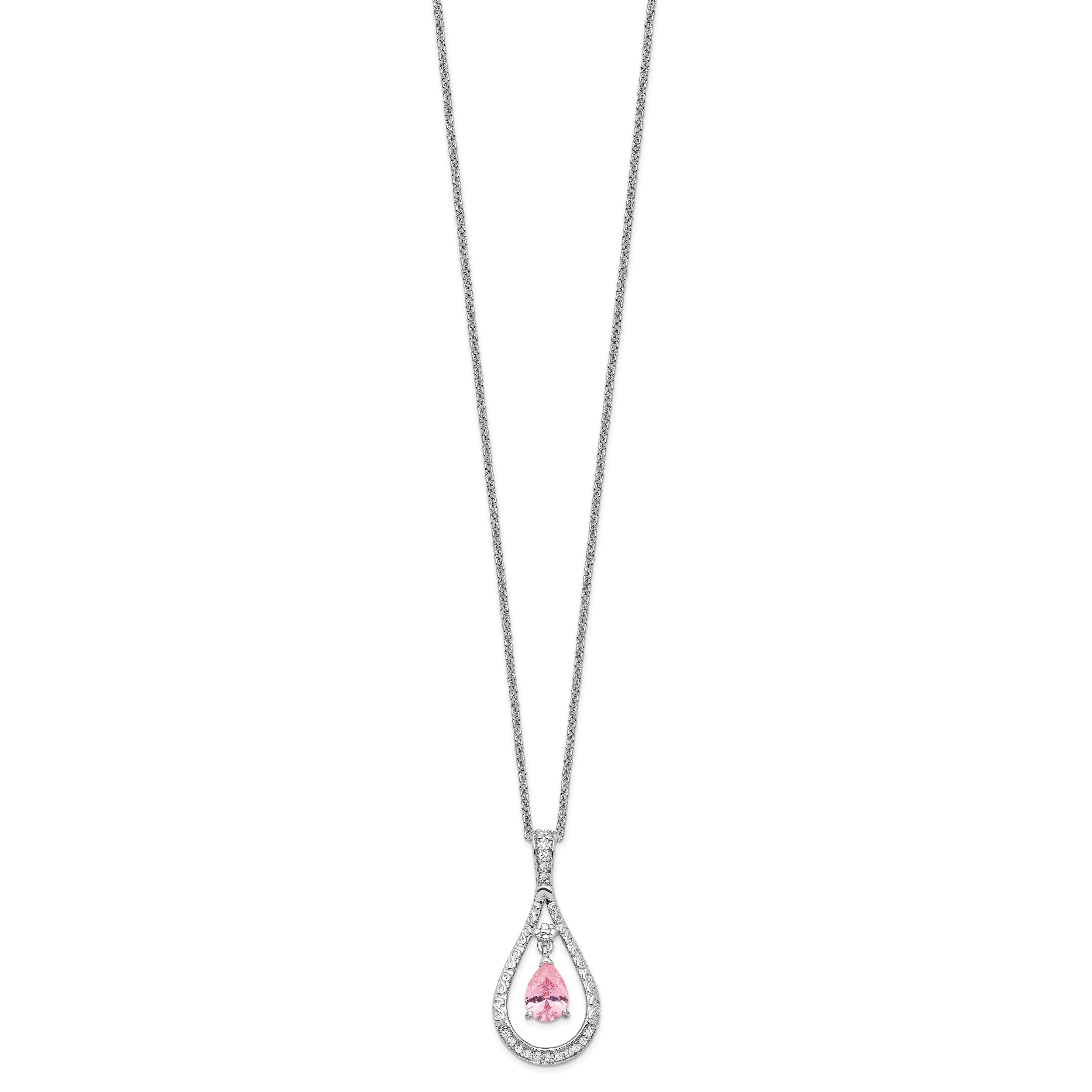 Sentimental Expressions Sterling Silver Rhodium-plated Oct. CZ Stone Never Forget Tear 18in Birthstone Necklace